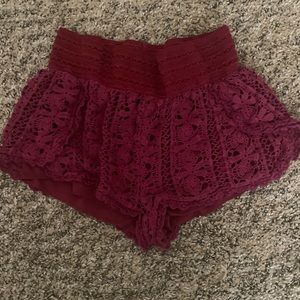 Burgundy ruffle shorts